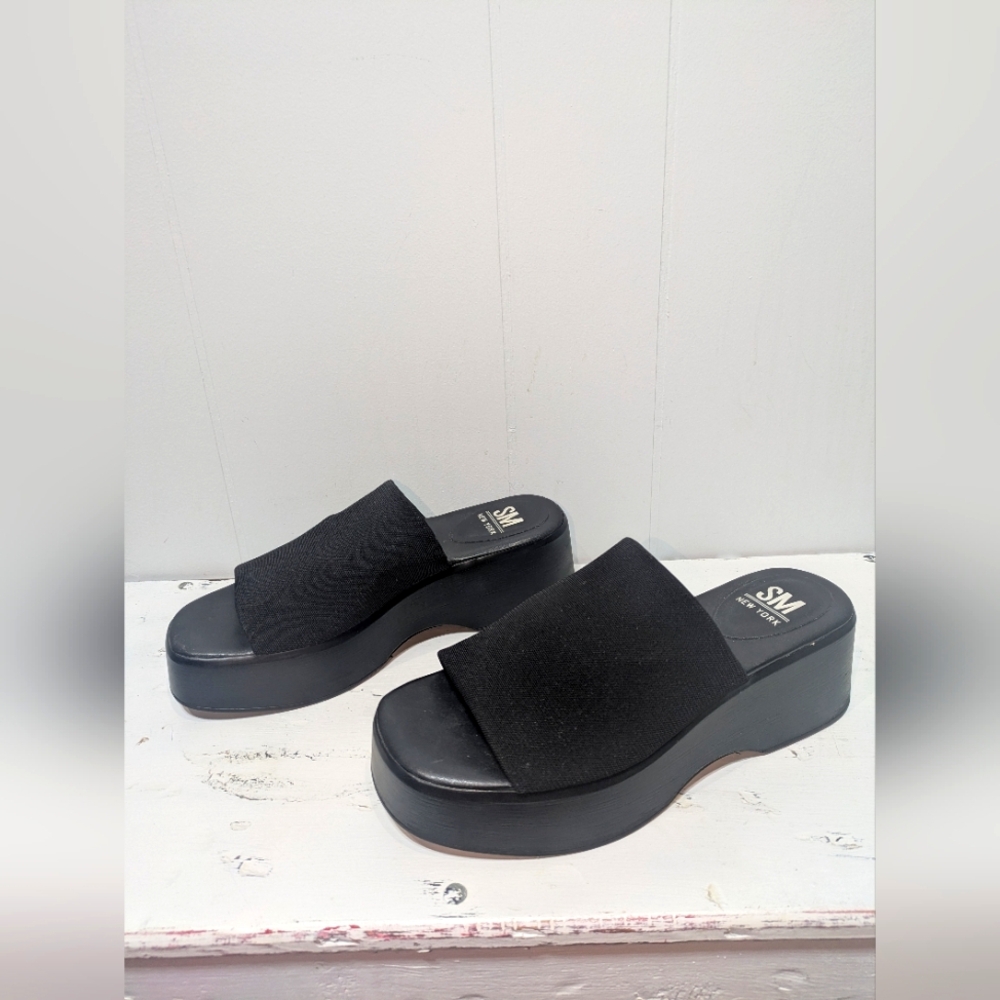 Black Platform Slide Sandals - Women's Fashion Slip-On - Picture 2 of 7